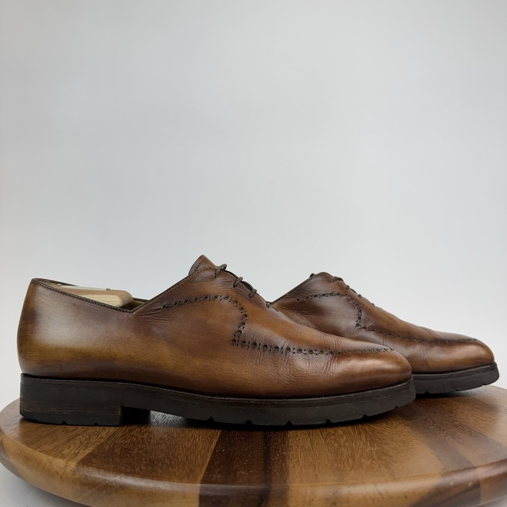 Mens Berluti Brown Burnished Leather Eyelet Dress Shoes‎ Oxfords Size 10.5 D